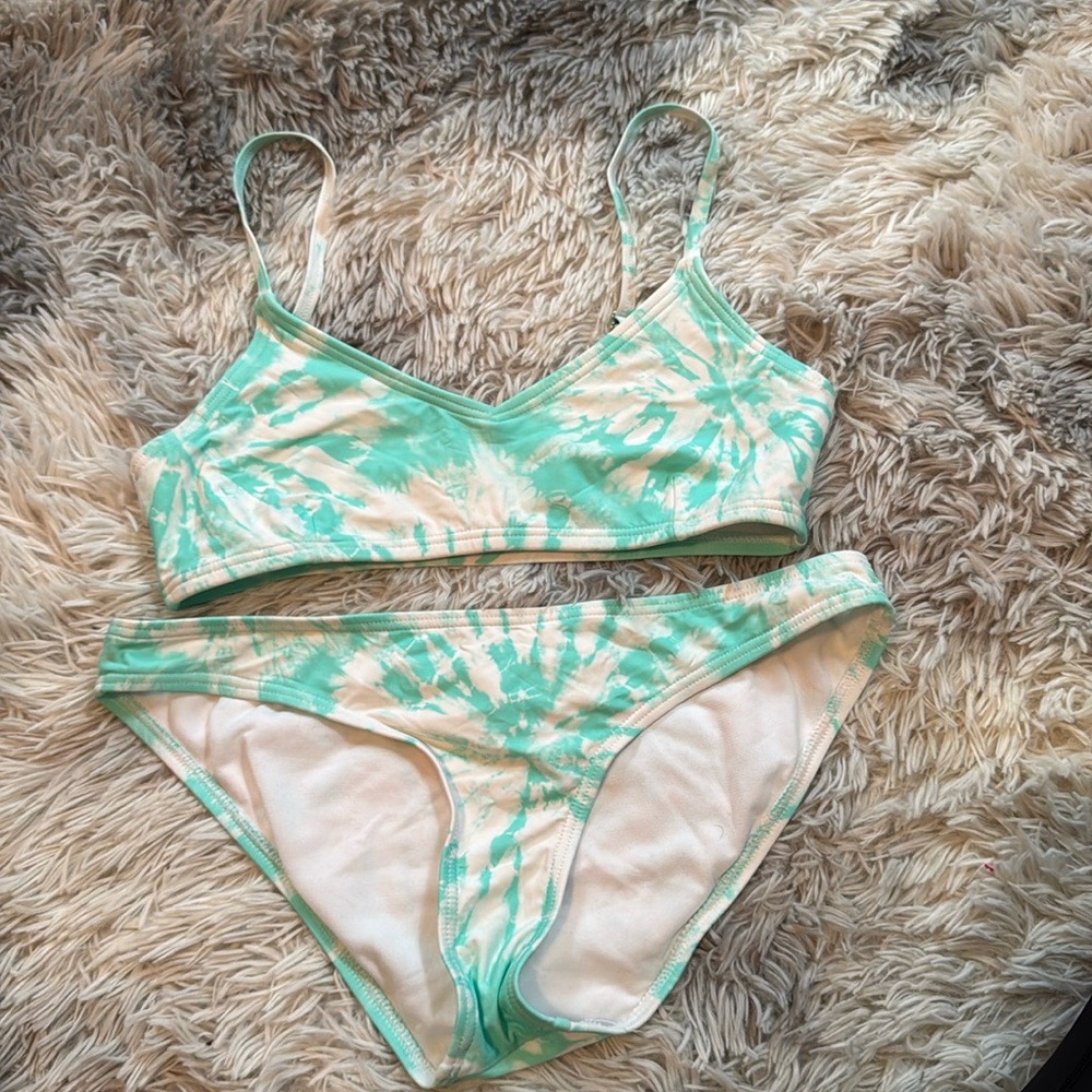 Full Tilt 2 piece mint and white tie dyed bikini